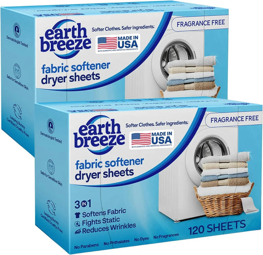 Earth Breeze Fabric Softener Dryer Sheets Fragrance Free (2 Pack)