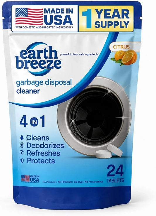 Earth Breeze Garbage Disposal Cleaner Tablets 4-in-1 Citrus Scented