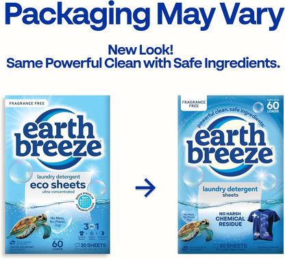 Earth Breeze Laundry Detergent Sheets Calming Lavender 60 Loads (Fragrance Free)