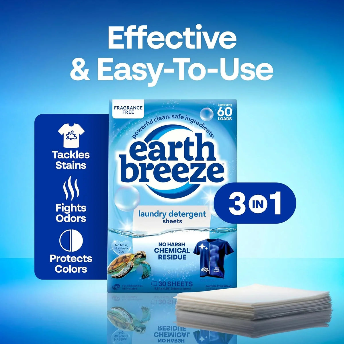 Earth Breeze Laundry Detergent Sheets Fragrance-Free 60 Loads